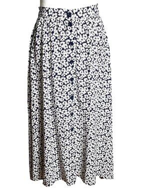 & Other Stories Button Midi Skirt Dark Navy White Daisy Floral Cottagecore Wom 0